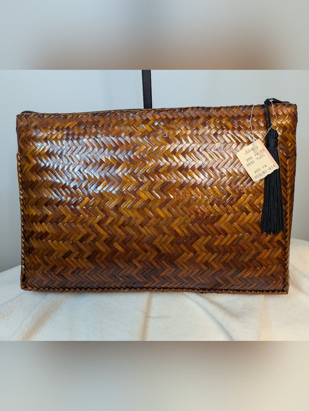 Vintage 1980s Loredana Woven Rattan Clutch Purse NWT Deadstock
